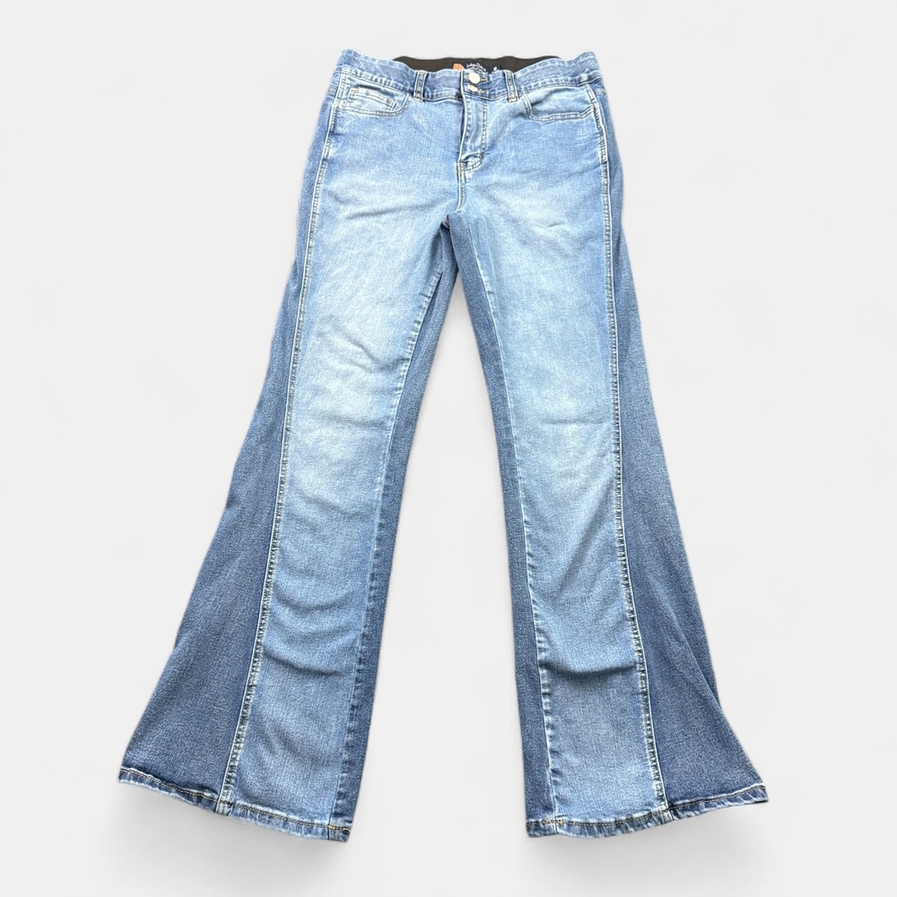 Indigo Poppy Charley Bootcut Womens 10Two-Tone Stretch Denim Jeans Festival Boho